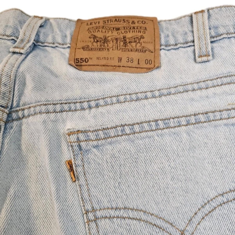Vintage 90's Levi's 550 Orange Tab Denim‎ Shorts Jorts Size 38 Light Blue Wash